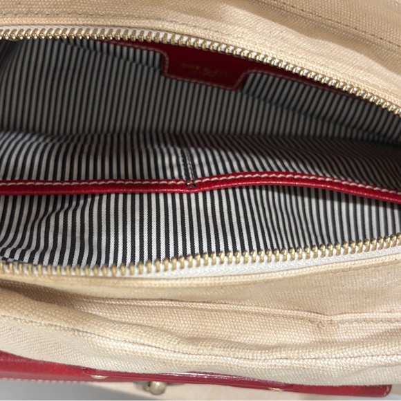 Kate Spade Red Leather & Cream Canvas Kent Stevie Shoulder Bag Satchel Sample - Picture 15 of 16
